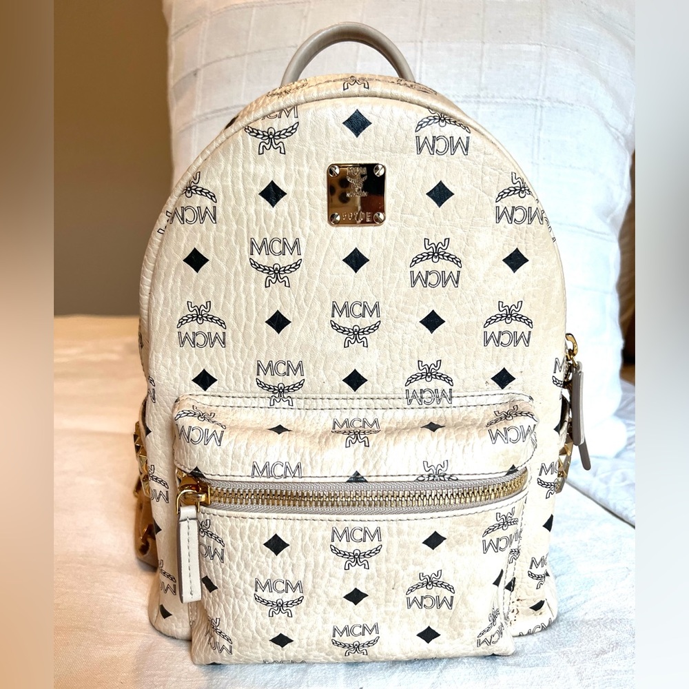 MCM Stark Side Studs Beige Backpack in Visetos.